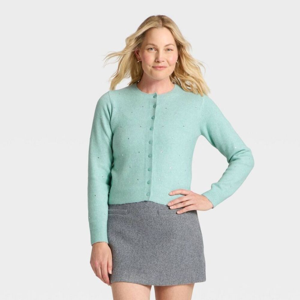 Women's Long Sleeve Party Cardigan Sweater - A New Day Mint XL